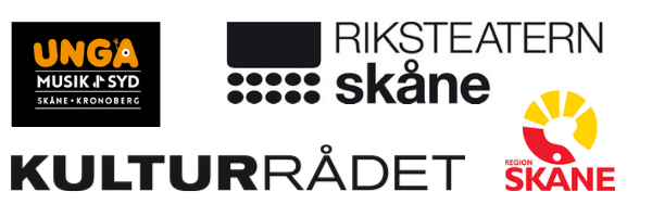 Logotyper för Kulturrådet, UNGA MusikiSyd, Riksteatern Skåne och Region Skåne
