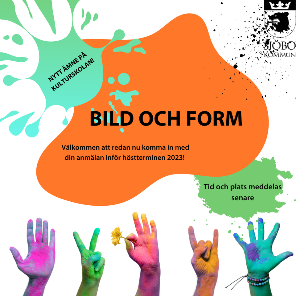 Dekorationsbild med olikfärgade händer och färgstänk