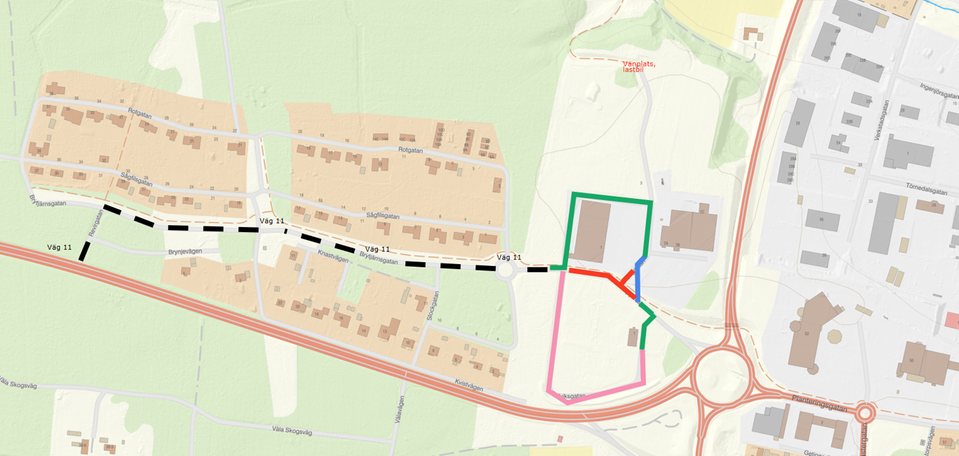 Karta över omledning av trafik på Sjöbo väst